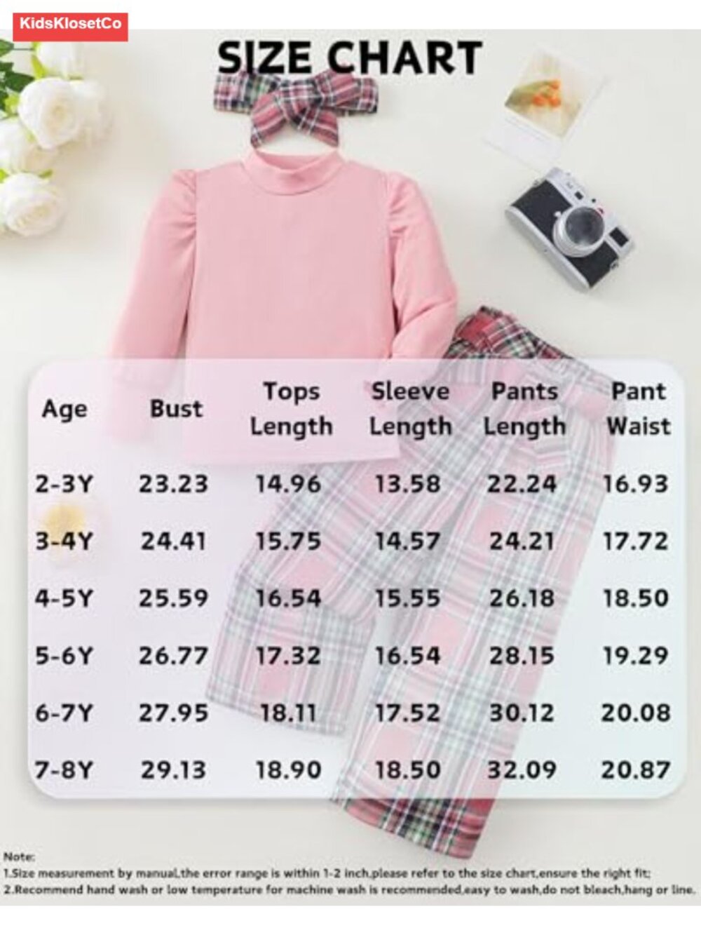 Girls Plaid 2 Piece Outfit Set Puff Sleeve Pullover and Pants Kids Clothing - Picture 5 of 6